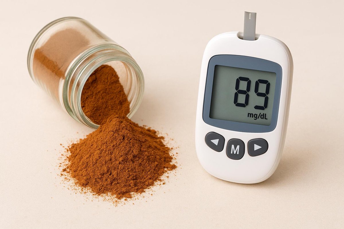 Cucchiaino di cannella in polvere su un tavolo di legno