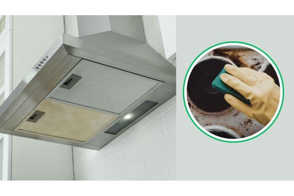 Pulizia della cappa con un panno umido e detergente naturale