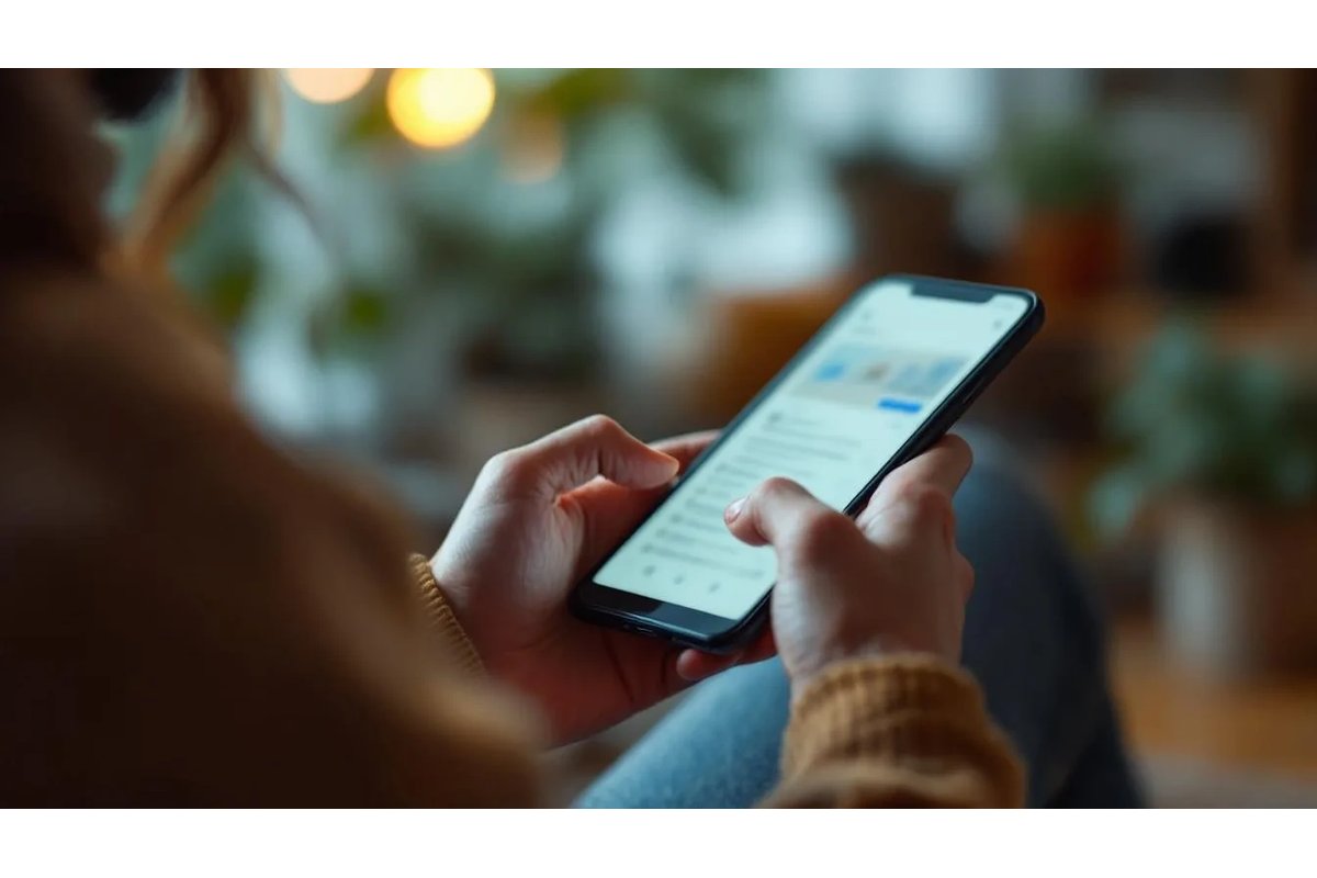 Persona triste che guarda il telefono con espressione pensierosa